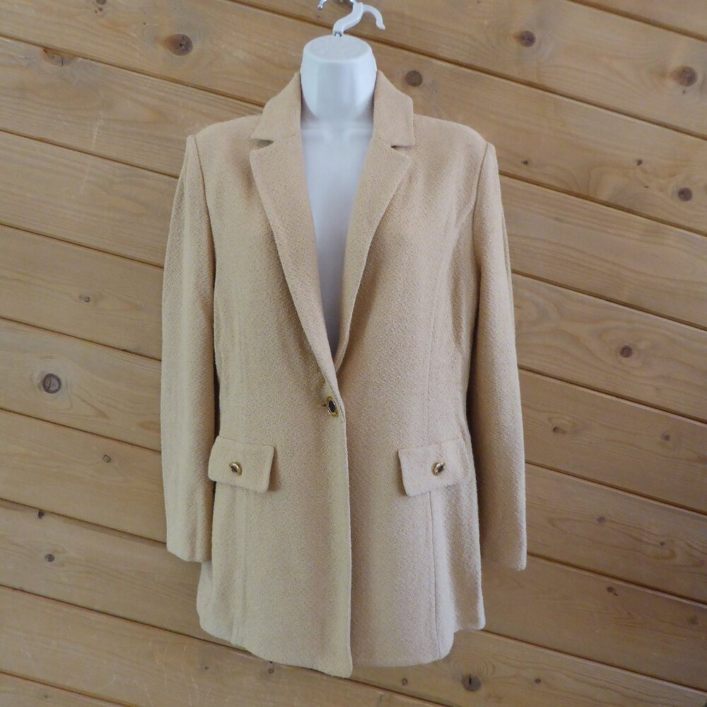 St.John Marie Gray Collection Tan Beige Santana Knit Blazer Suit Jacket Size 4